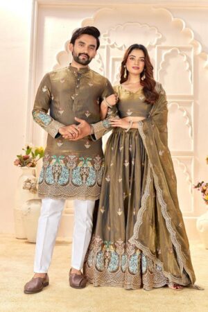 shee star couple vol 7 fendi silk sequence semi stitch lehenga & stitch kurta in wholesale surat
