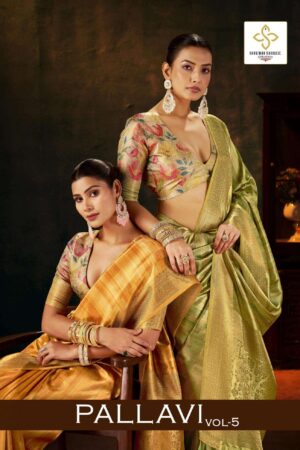 shubh shree creation pallavi vol 5 series 5001 to 5009 tusser silk gorgeous look sarees in wholesale surat