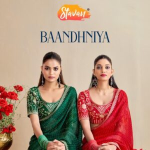 stavan baandhniya series 1001 to 1010 elegant style georgette sarees in wholesale surat