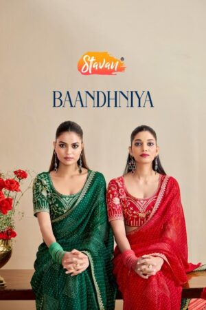 stavan baandhniya series 1001 to 1010 elegant style georgette sarees in wholesale surat