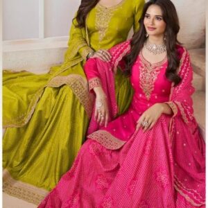 vinay kuleesh bhavya series 77011 to 77014 moga silk party wear suits in wholesale surat