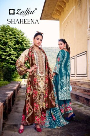 zulfat launch shaheena series 699001 to 699008 rayon stylish readymade plus size pakistani suit in wholesale surat