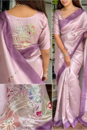 BT-56 Paritosh linen cotton Thread Hand  position khatha work in saree in wholesale surat