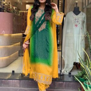 Chinon print embroidery work lace Maltiprint and pettern suit in wholesale surat