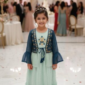 dt devi 10330 georgette fully stitch combo kids gown with coat in wholesale surat