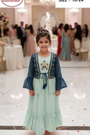 dt devi 10330 georgette fully stitch combo kids gown with coat in wholesale surat