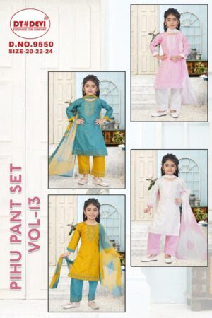 dt devi pihu vol 12 roman silk 9550 fully stitch pretty combo kids suit in wholesale surat