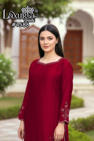 Laxuria Trendz D.No.-1586 Satin TUNIC STYLIST & Pant in wholesale surat