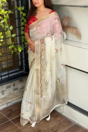 pr kasturi tissue silk thread work saree in wholesale surat