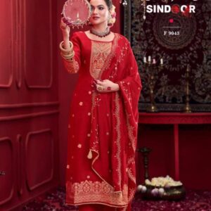 rangoon sindoor series 9041 to 9044 readymade dola russian jacquard suit in wholesale surat