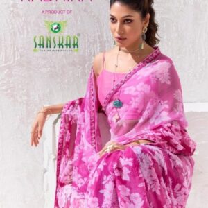 sanskar tex prints radhika series 61001 to 61008 georgette pretty look sarees in wholesale surat