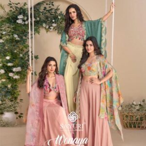 sayuri designer wonaya 10050 to 10053 chinon silk readymade party wear shrug plazzo with blouse in wholesale surat