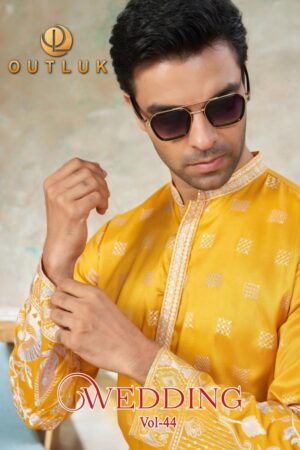 outluk wedding vol 44 series 44001-44006 pure silk mens kurta pajama with dupatta
