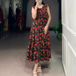 pr nnk4506 muslin silk floral print readymade pretty long kurtis in wholesale surat