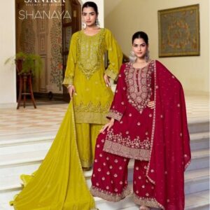 sanika fashion shanaya series 1001-1003 premium chinon silk readymade suit