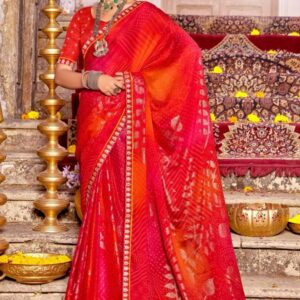 saumya jhamkhudi series 90489 to 90494 dull moss bandhani print hit design sarees in wholesale surat