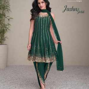 sayuri designer Jashn series 5459 A to D Gold silk dhoti style readymade suit in wholesale surat