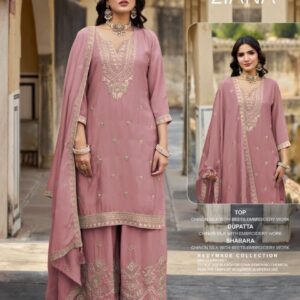 ziana 18011 fashionable chinon silk sharara kurti with dupatta