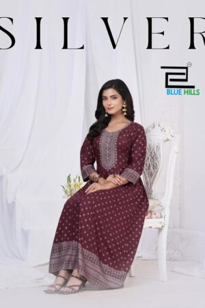 Blue Hills Silver Anarkali Kurti Collection Rehmat Boutique