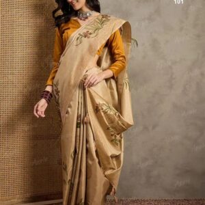 Apple Pankhuri Blend Beige Silk Printed Saree Collection Rehmat Boutique