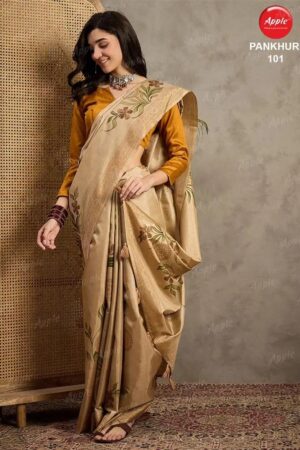 Apple Pankhuri Blend Beige Silk Printed Saree Collection Rehmat Boutique