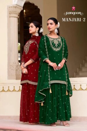 Rangoon Manjari Vol 02 Chiffon Designer Kurti Plazzo And Dupatta Rehmat Boutique