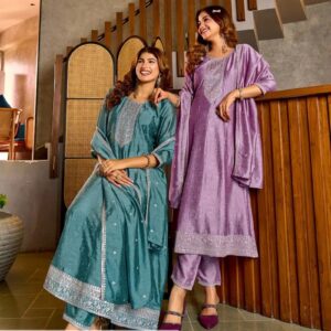 Aanchi Snickers Vichitra Silk Anarkali Kurti With Bottom And Dupatta Rehmat Boutique