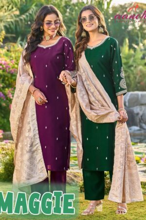 Aanchi Maggie Crystal Silk Jacquard Designer Kurti Bottom With Dupatta Rehmat Boutique