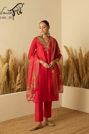 Vouch 221 To 224 Roman Silk Embroidery Kurti Bottom With Dupatta Rehmat Boutique