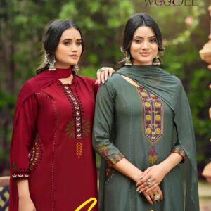 Woodee Saanvi Thread Work Kurti With Bottom Dupatta Collection Rehmat Boutique