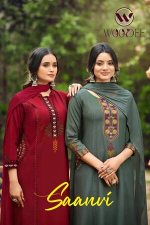 Woodee Saanvi Thread Work Kurti With Bottom Dupatta Collection Rehmat Boutique