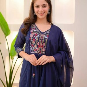 Dhruvi 421 Thread Work Kurti With Bottom Dupatta Collection Rehmat Boutique