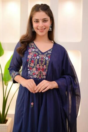 Dhruvi 421 Thread Work Kurti With Bottom Dupatta Collection Rehmat Boutique