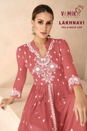 Vamika Lakhnavi Vol 6 Gold List Thread Work Salwar Suit Collection Rehmat Boutique