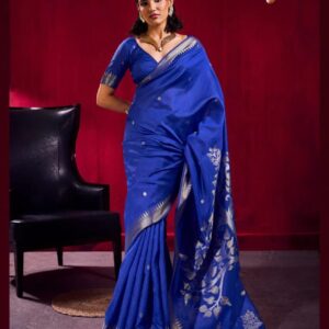 Rajtex Blue Taxi linen Handloom Silk Saree Collection Rehmat Boutique