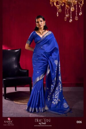 Rajtex Blue Taxi linen Handloom Silk Saree Collection Rehmat Boutique