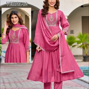 Aanchi Verna Mul Chanderi Anarkali Kurti With Bottom Dupatta Rehmat Boutique