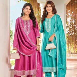 Aanchi Dcent Vichitra Silk Anarkali Kurti With Bottom Dupatta Rehmat Boutique