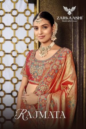 Zarkaashi Rajmata Tissue Wedding Wear Designer Saree Rehmat Boutique