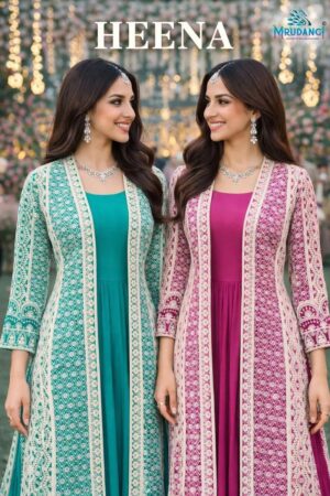 Mrudangi Heena Real Chinon Designer Jacket With Gown Rehmat Boutique