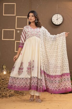 Naisha K 793 Cotton Mal Anarkali Kurti With Bottom Dupatta Rehmat Boutique