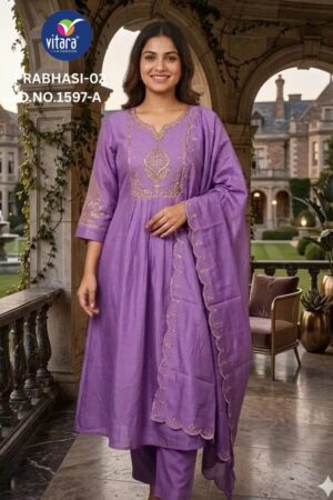 Vitara Prabhasi Vol 2 Mal Chanderi Embroidery 3 Piece Kurta Set For Women Rehmat Boutique
