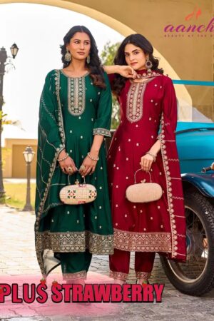 Aanchi Plus Strawberry Vichitra Silk Anarkali Kurti Set With Dupatta Rehmat Boutique