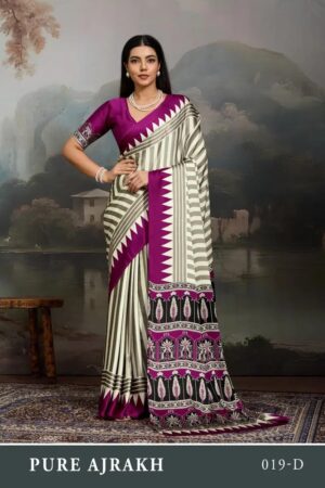 Pure Ajrakh 019 A To F Satin Printed Ajrakh Saree Collection Rehmat Boutique