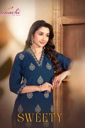 aanchi sweety amazing two tone readymade long kurtis in wholesale surat