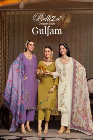 belliza designer gulfam series 959001 to 959006 modal muslin pakistani suit in wholesale surat