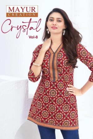 mayur creation crystal vol 8 series 8001 to 8012 readymade big size poplin cotton short tops in wholesale surat