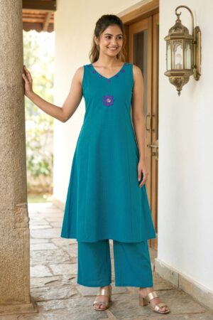 Naisha K 828 Handloom Cotton Sleeveless Kurti With Bottom Rehmat Boutique