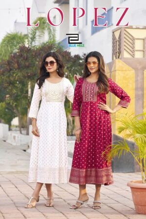 Blue Hills Lopez Rayon Embroidery Anarkali Kurti Collection Rehmat Boutique