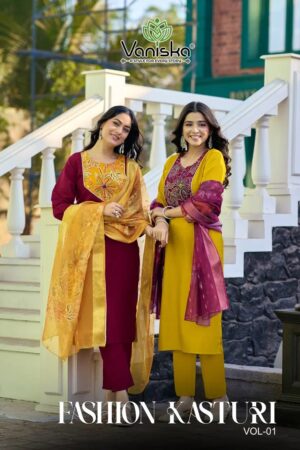 Vaniska Fashion Kasturi Vol 1 Vetircan Hand Work Kurti With Bottom Dupatta Rehmat Boutique